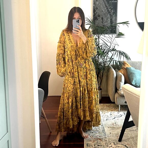 Free People Dresses & Skirts - Free People Cassis Printed Boho Maxi Dress Size S yellow combo С8
